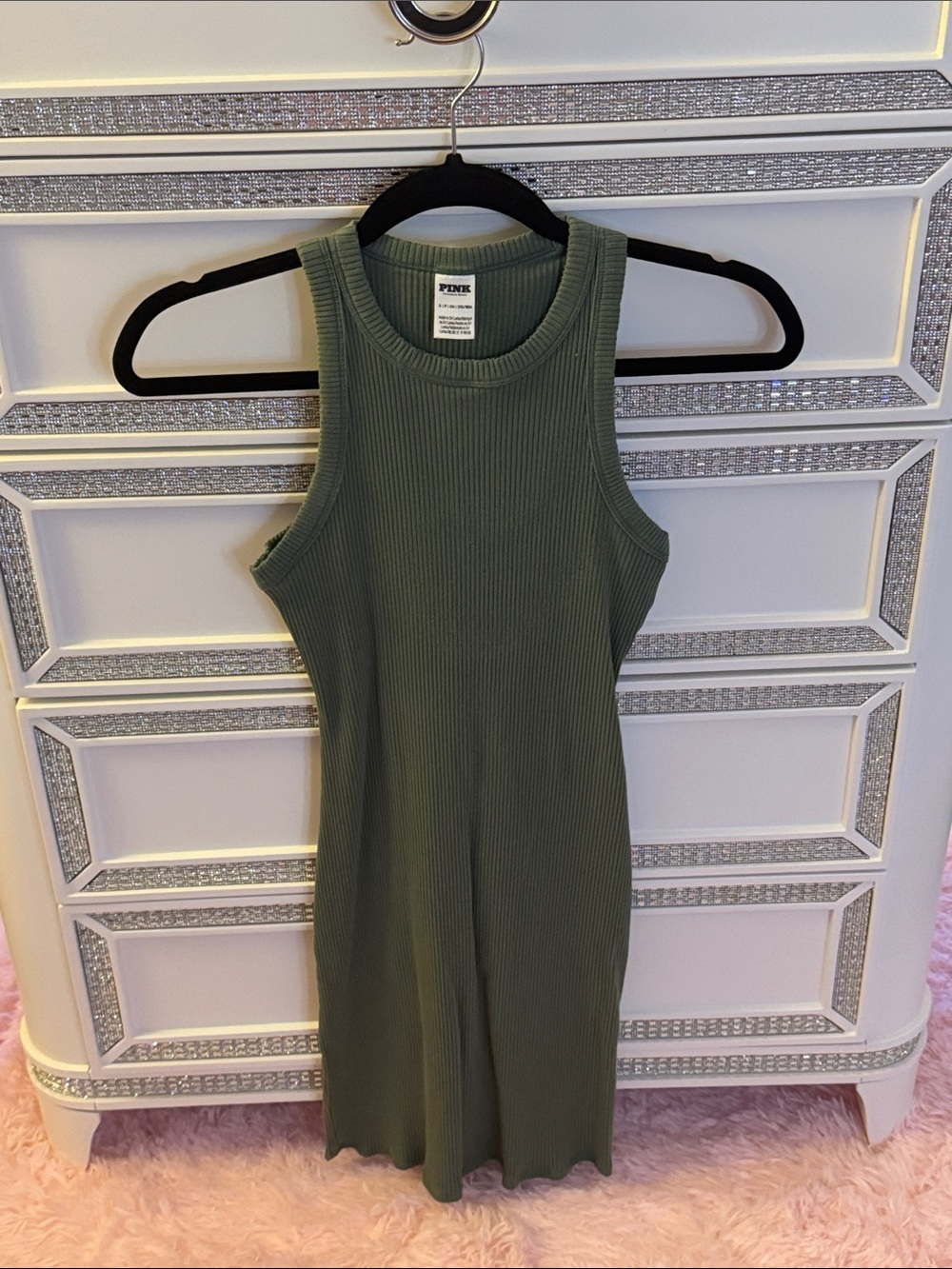 PINK Victoria's Secret Olive Ribbed Midi Tank Dress